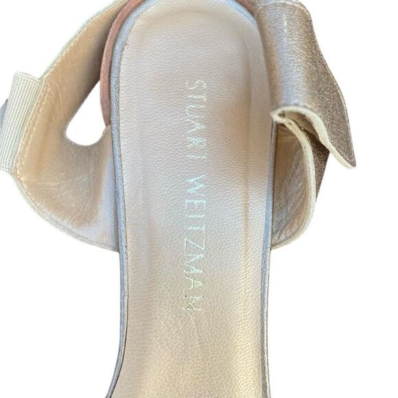 Stuart Weitzman Metallic Gold Broadband Leather Open Toe Sandals Sz 8.5 EUC! main image 0